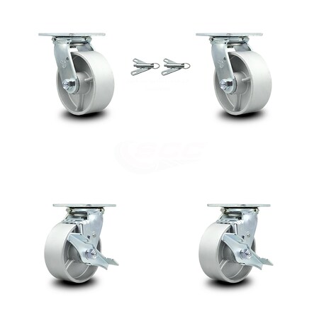 Service Caster 5 Inch Semi Steel Caster Set with Roller Bearings 2 Swivel Lock 2 Brake SCC SCC-30CS520-SSR-BSL-2-TLB-2